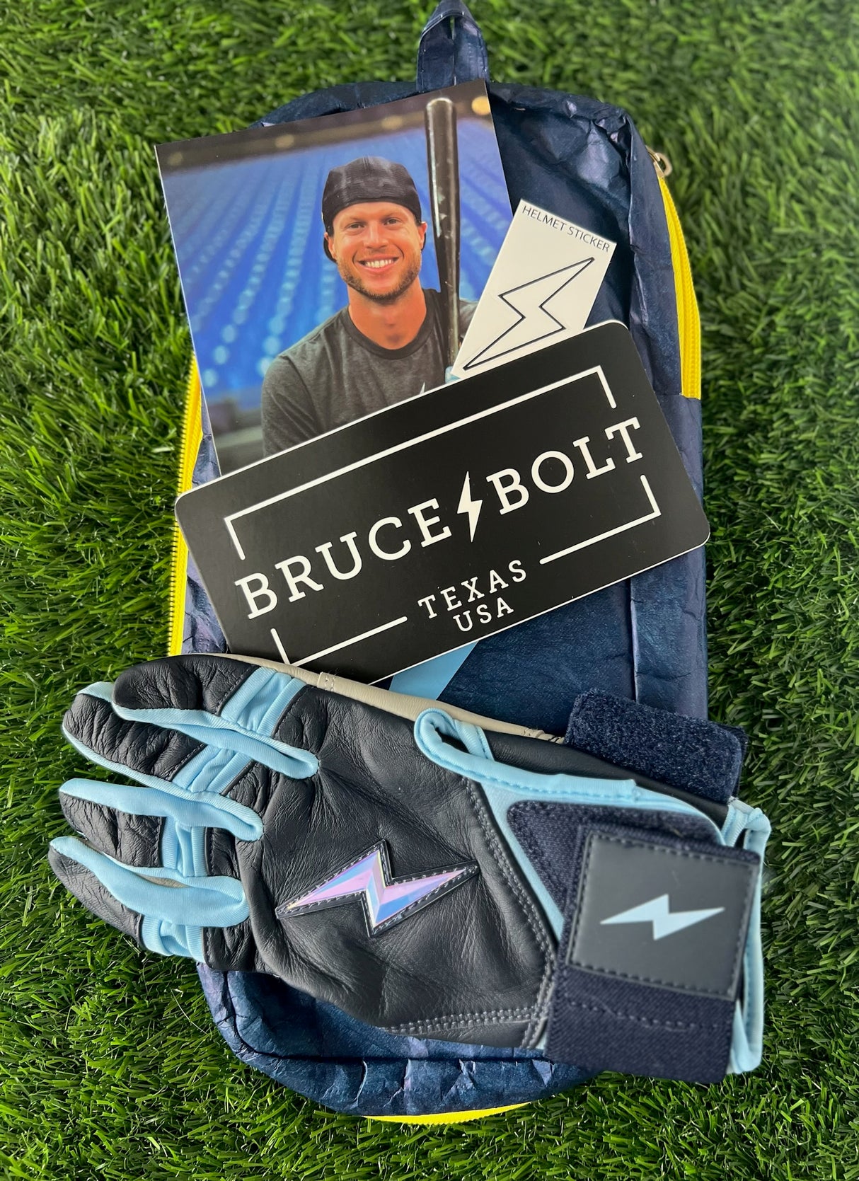 Bruce Bolt Phillip Series Navy/Baby Blue Long Cuff Batting Gloves