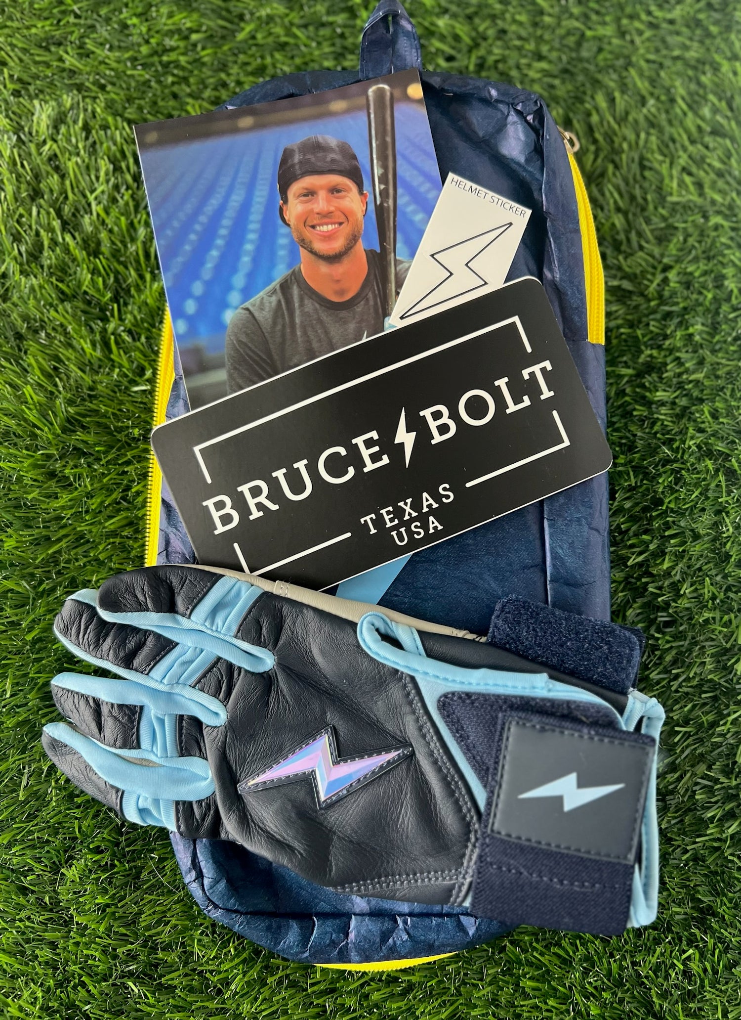 Bruce Bolt Phillip Series Navy/Baby Blue Long Cuff Batting Gloves