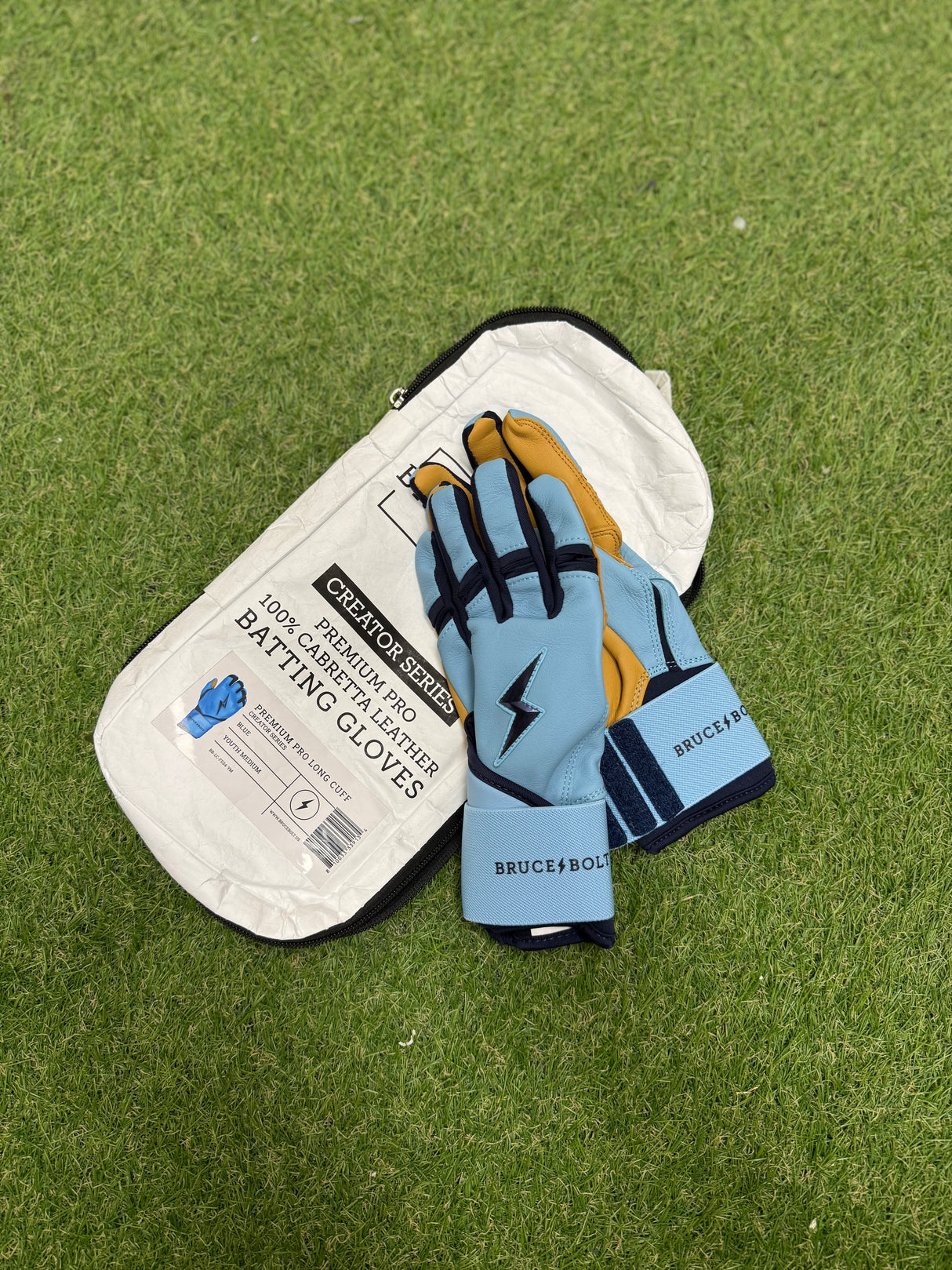 Bruce Bolt Creator Series Columbia Blue Long Cuff Batting Gloves