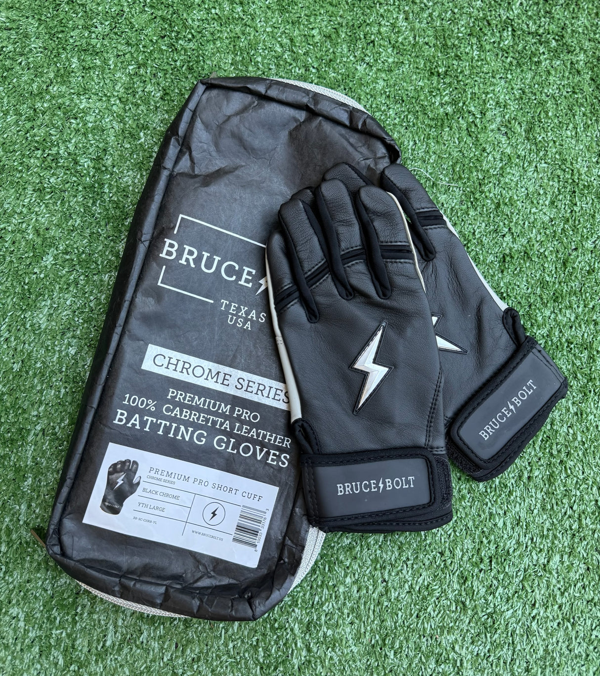 Bruce Bolt Chrome Series Black Chrome Short Cuff Batting Gloves