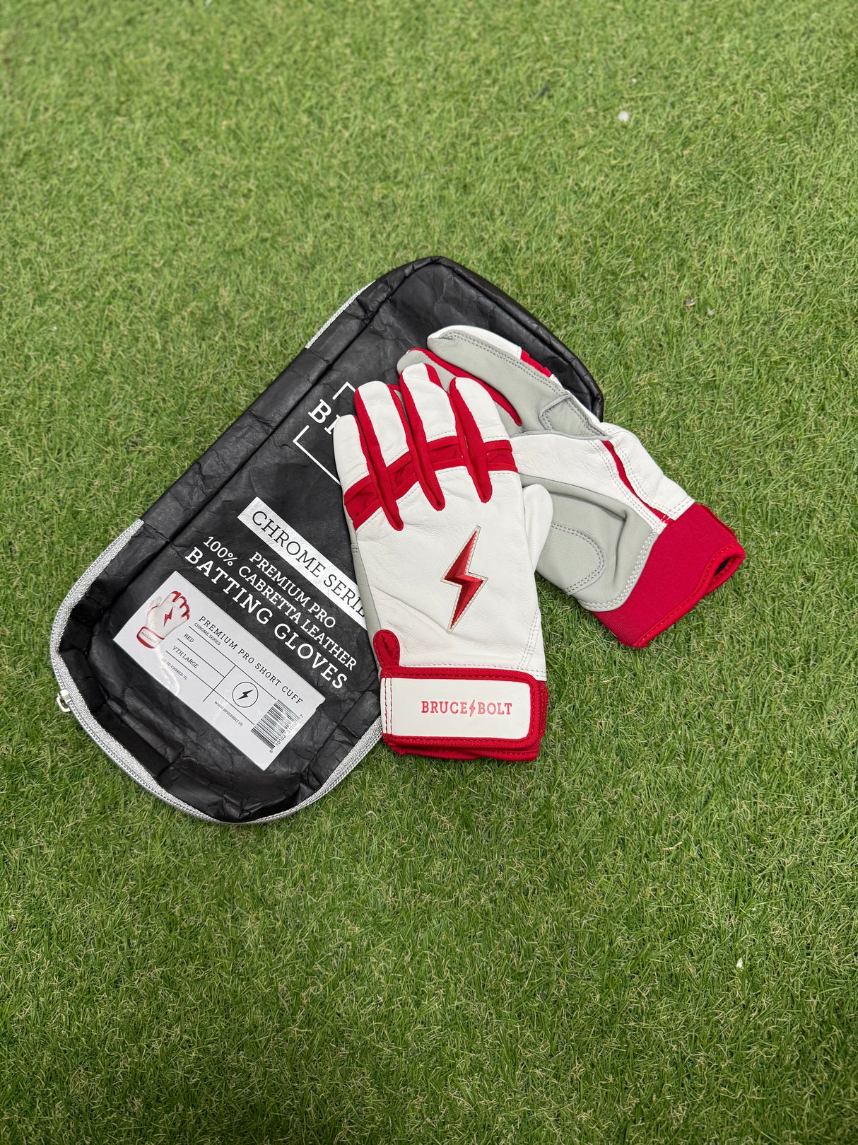 Bruce Bolt Chrome Series Red Short Cuff Batting Gloves