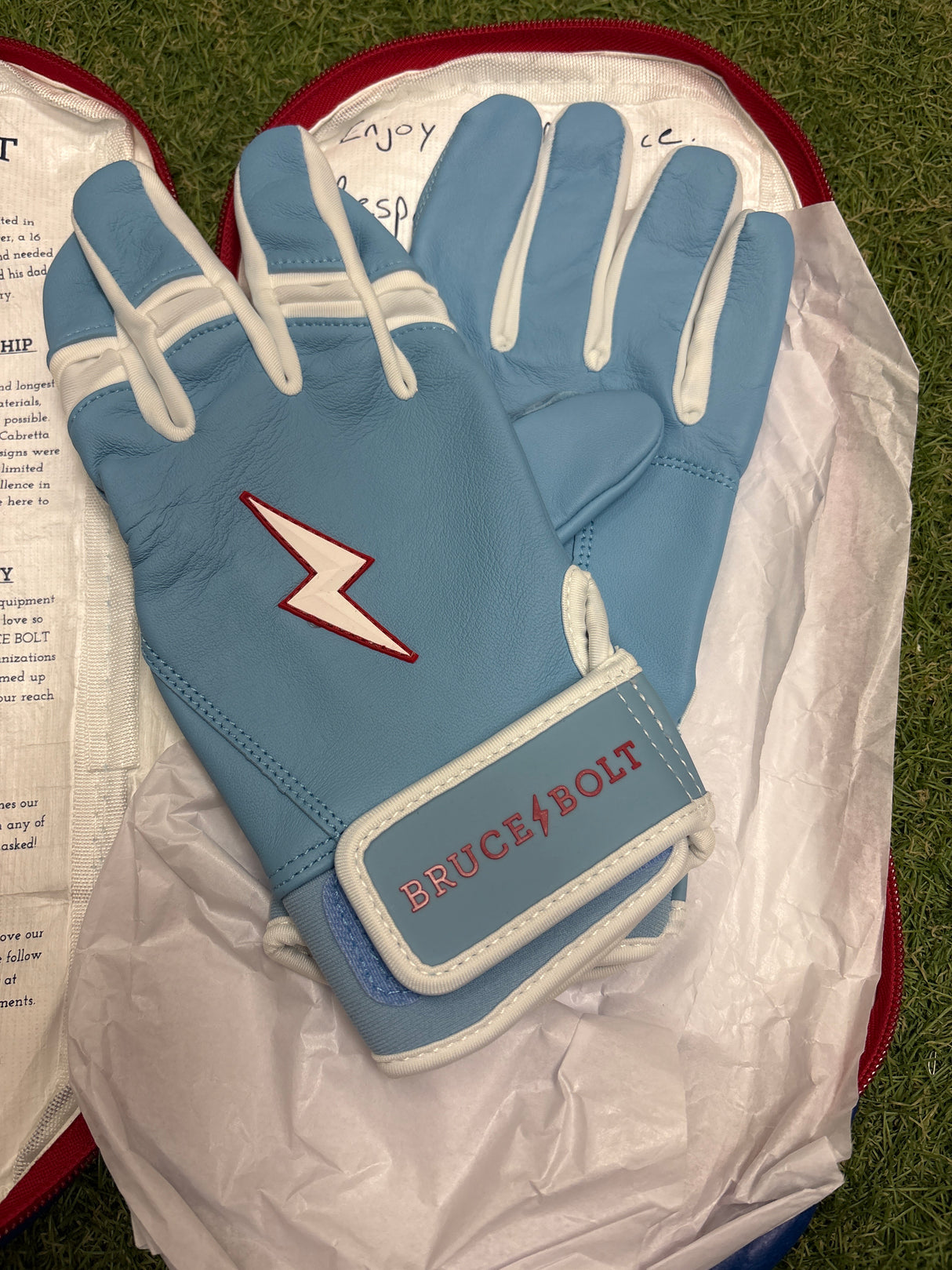 Bruce Bolt Happ Series Baby Blue Short Cuff Batting Gloves