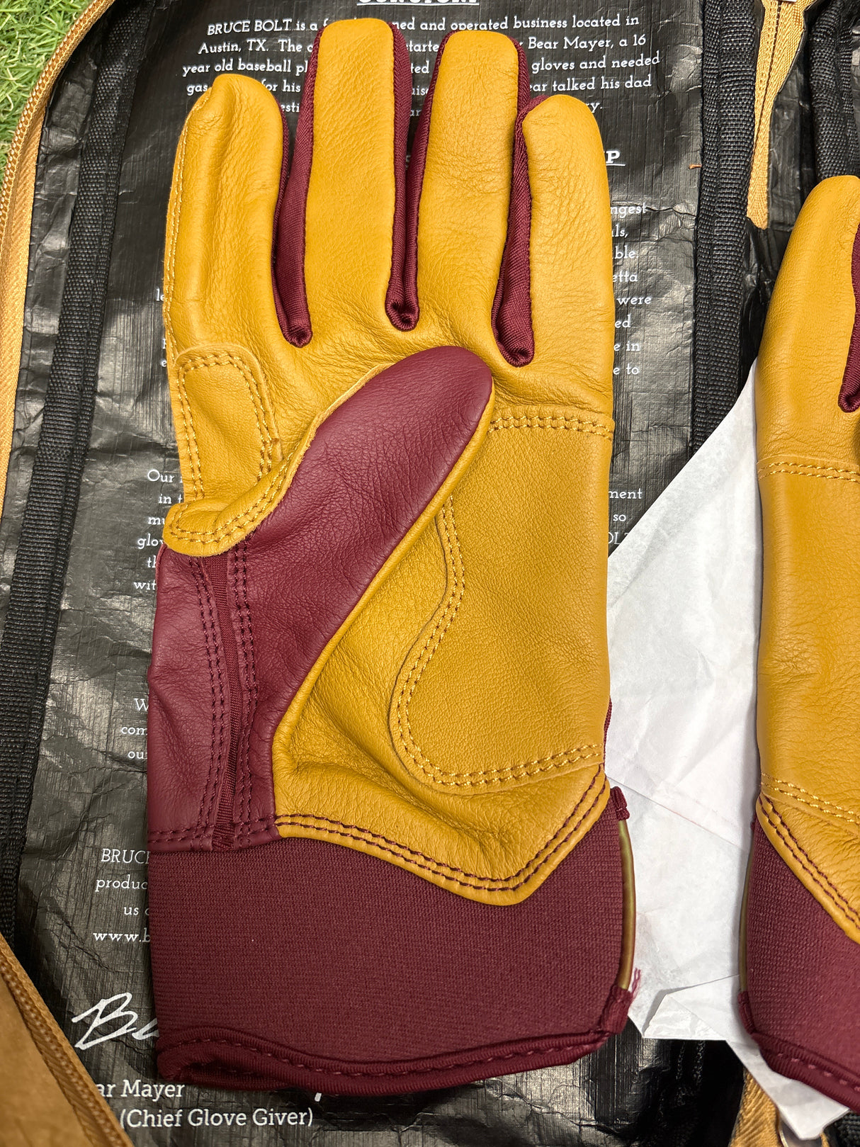 Used Bruce Bolt Maroon Short Cuff Batting Gloves - Youth XLarge