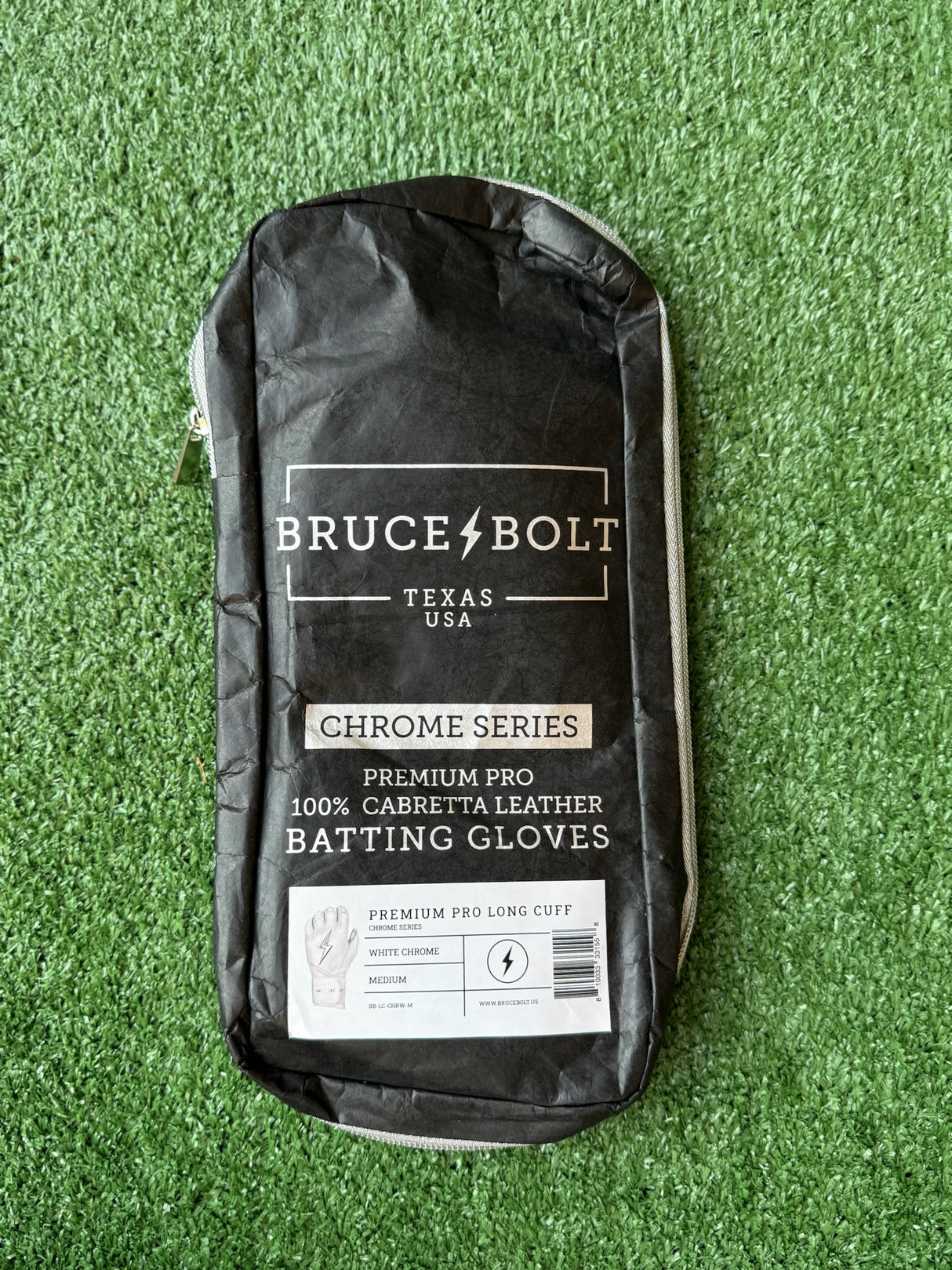 Bruce Bolt Chrome Series White Chrome Long Cuff Batting Gloves