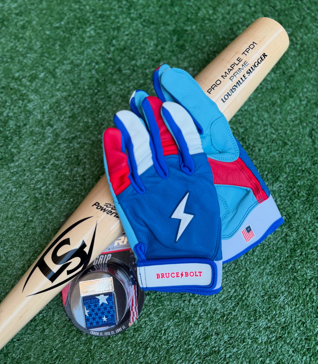 Bruce Bolt Creator Series Red/White/Blue Short Cuff Batting Gloves