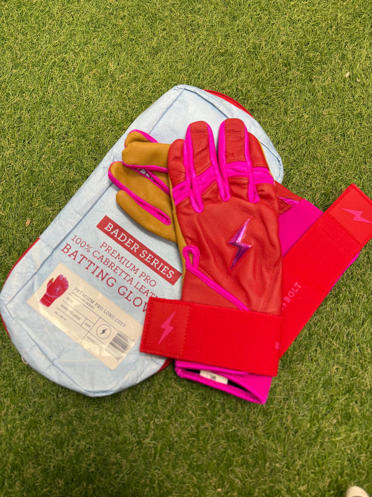 Bruce Bolt Bader Series Pink Long Cuff Batting Gloves