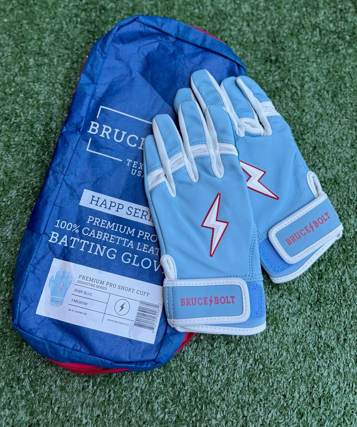 Bruce Bolt Happ Series Baby Blue Short Cuff Batting Gloves