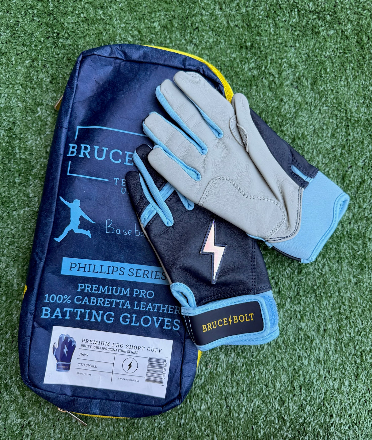 Bruce Bolt Phillip Series Navy/Baby Blue Short Cuff Batting Gloves