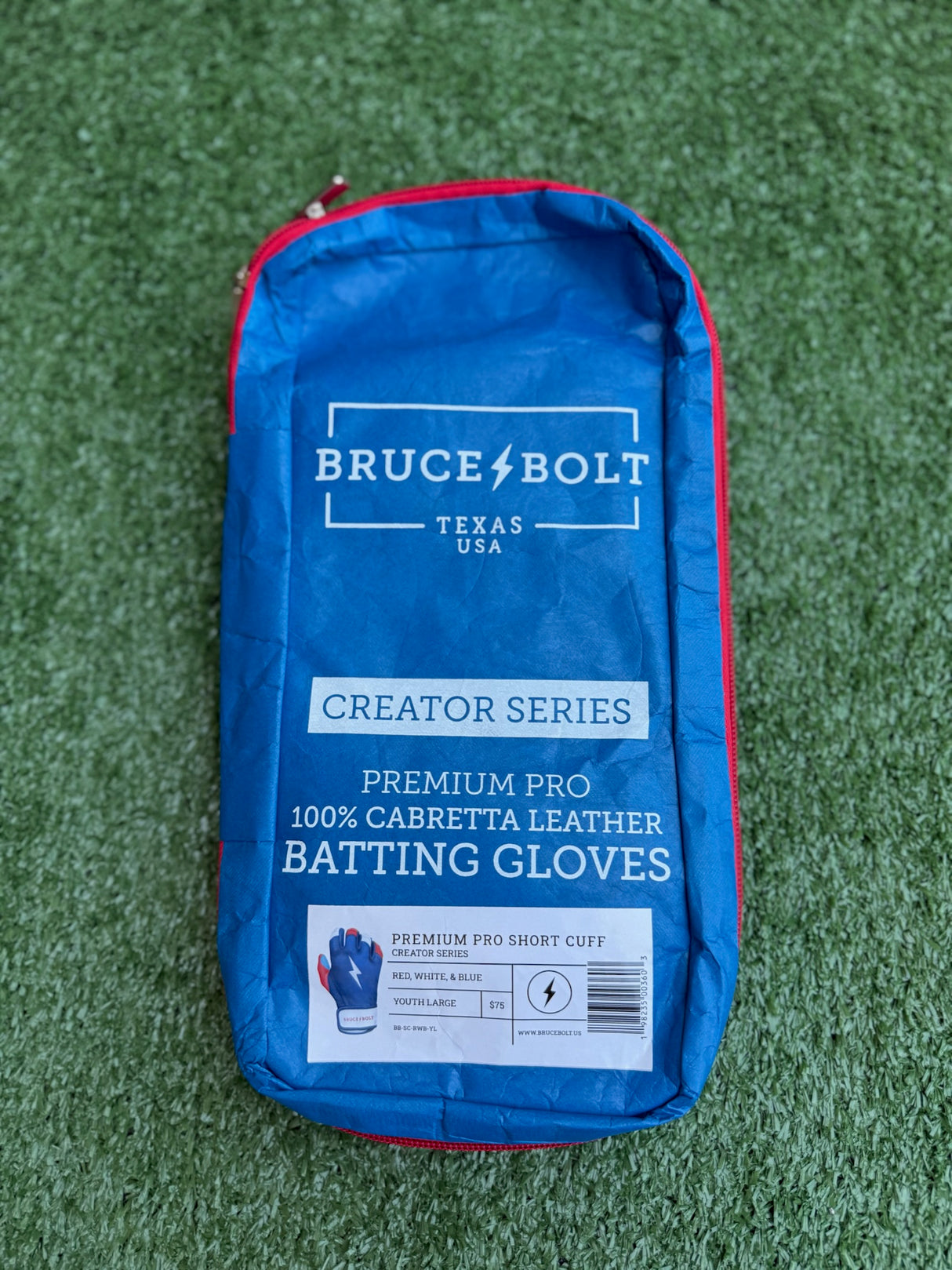 Bruce Bolt Creator Series Red/White/Blue Short Cuff Batting Gloves