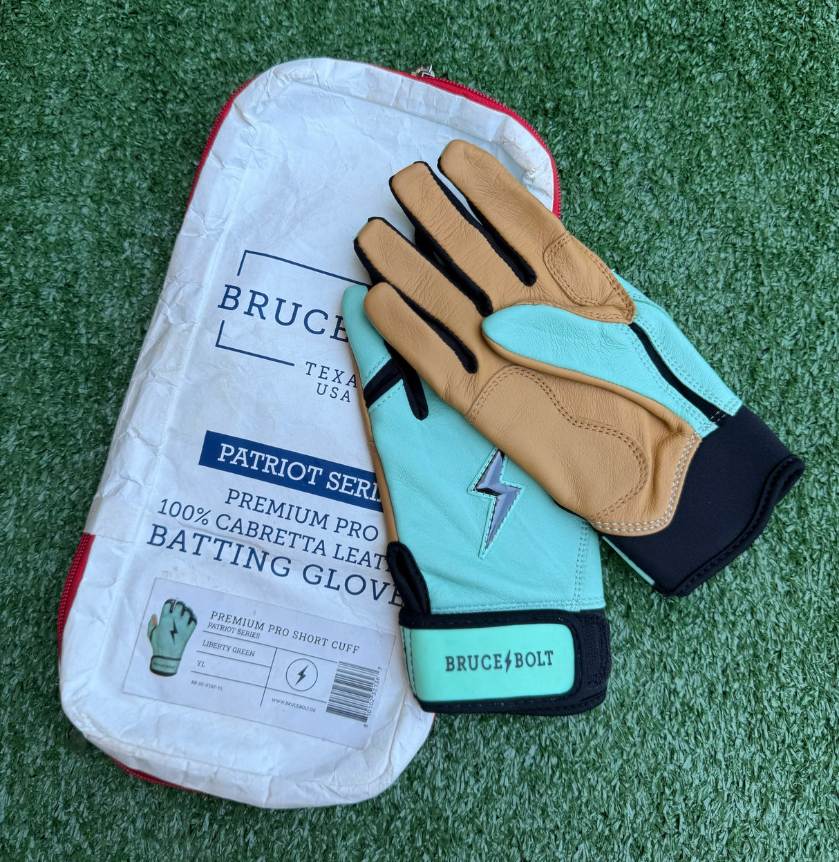 Bruce Bolt Patriot Series Liberty Green Short Cuff Batting Gloves