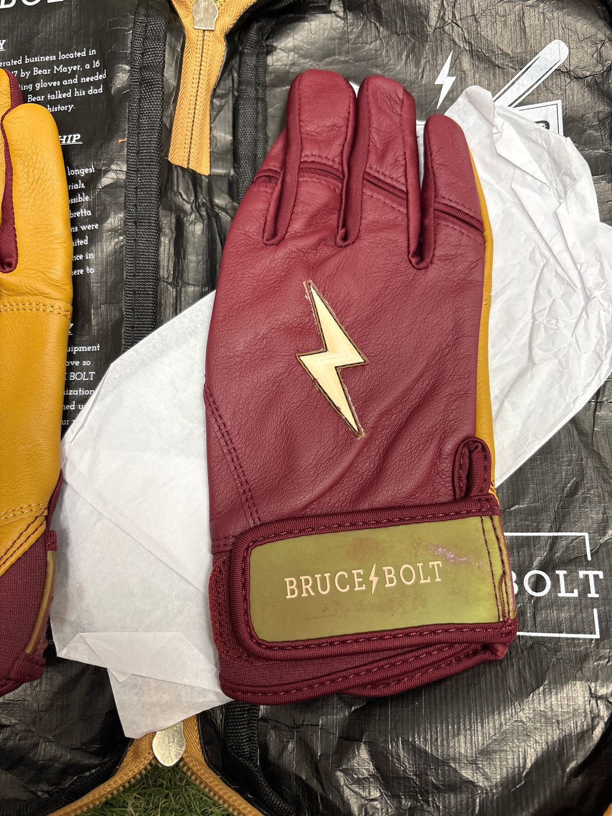 Used Bruce Bolt Maroon Short Cuff Batting Gloves - Youth XLarge