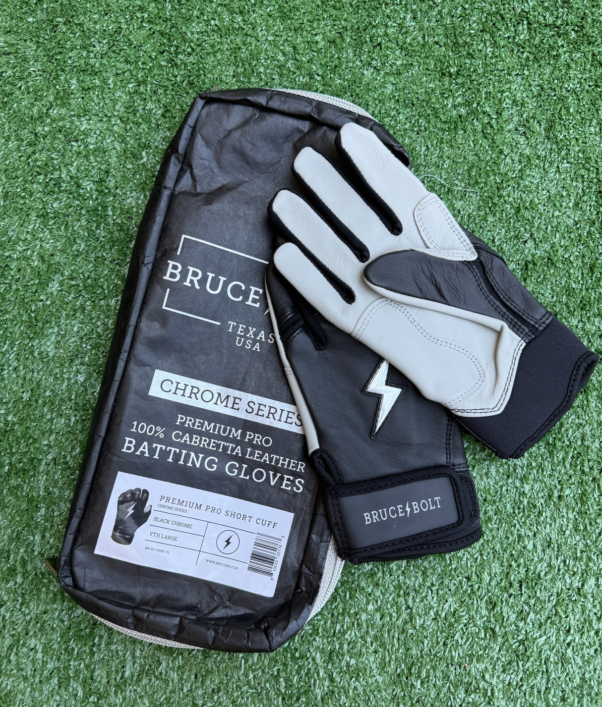 Bruce Bolt Chrome Series Black Chrome Short Cuff Batting Gloves