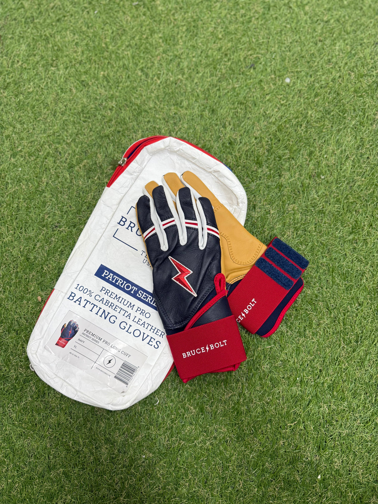 Bruce Bolt Patriot Series Liberty Navy Long Cuff Batting Gloves