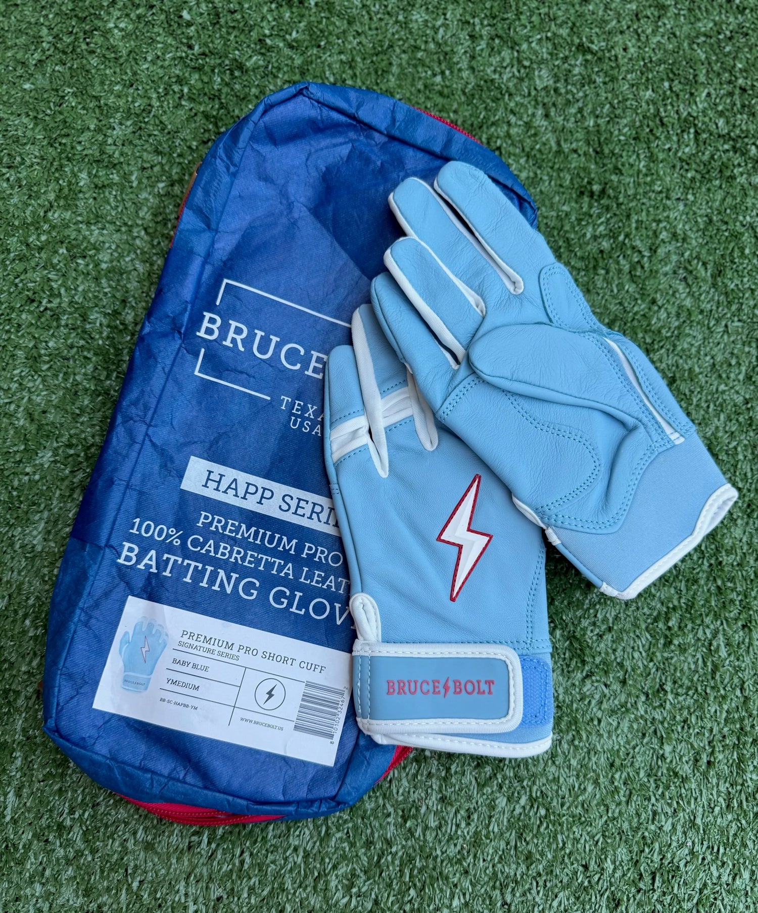Bruce Bolt Happ Series Baby Blue Short Cuff Batting Gloves