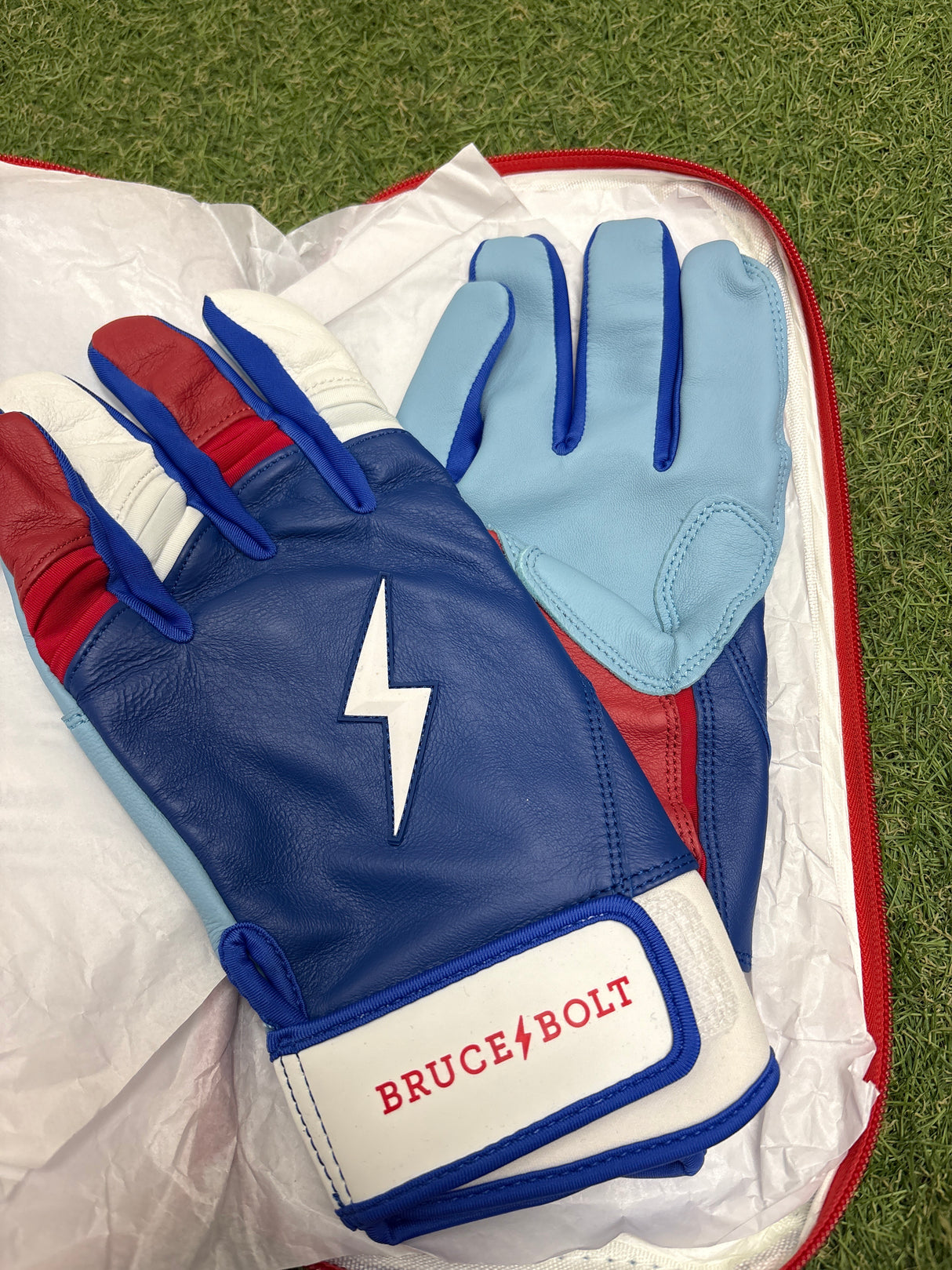 Bruce Bolt Creator Series Red, White, & Blue Short Cuff Batting Gloves