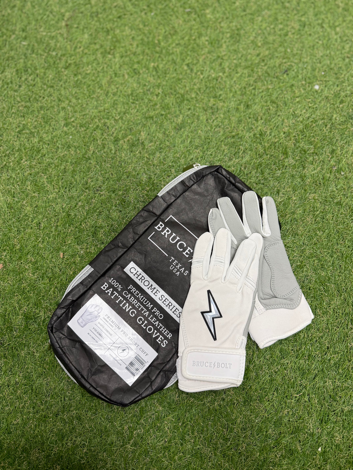 Bruce Bolt Chrome Series White Short Cuff Batting Gloves