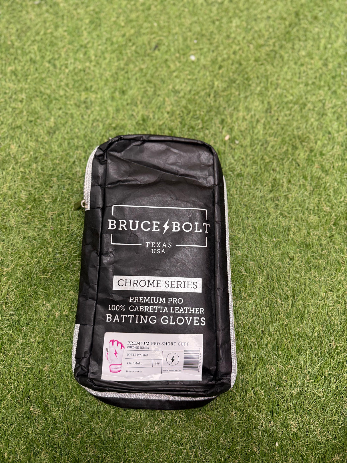 Bruce Bolt Chrome Series White W/Hot Pink Short Cuff Batting Gloves