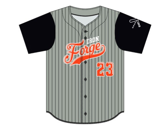 Iron Forge Full Button Short Sleeve Game Jersey - Black/Grey Pin