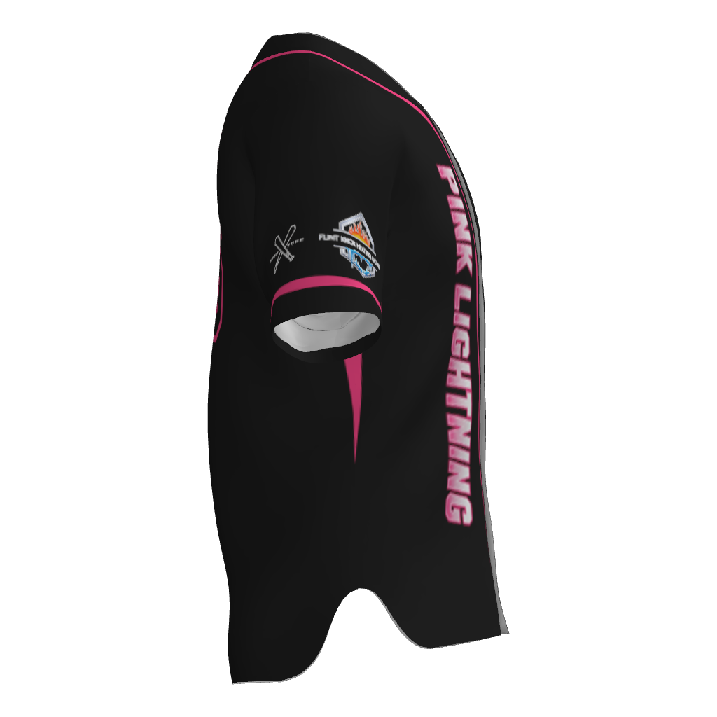 Pink Lightning Full Button Short Sleeve Game Jersey