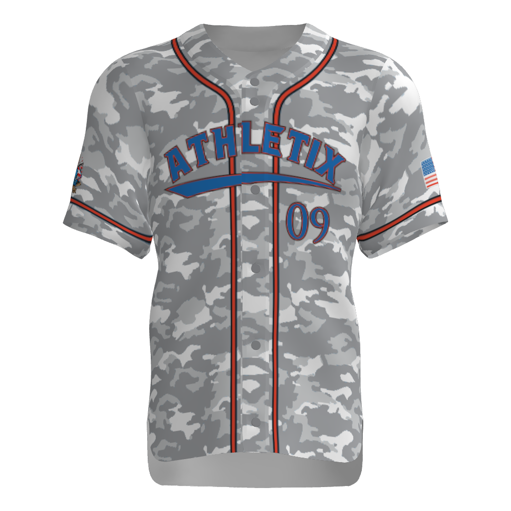Kinetic Athletix Full Button Short Sleeve Game Jersey - Grey Camo
