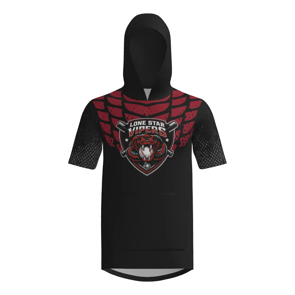 Long Star Vipers Short Sleeve Sublimated Hoodie - Black/Red