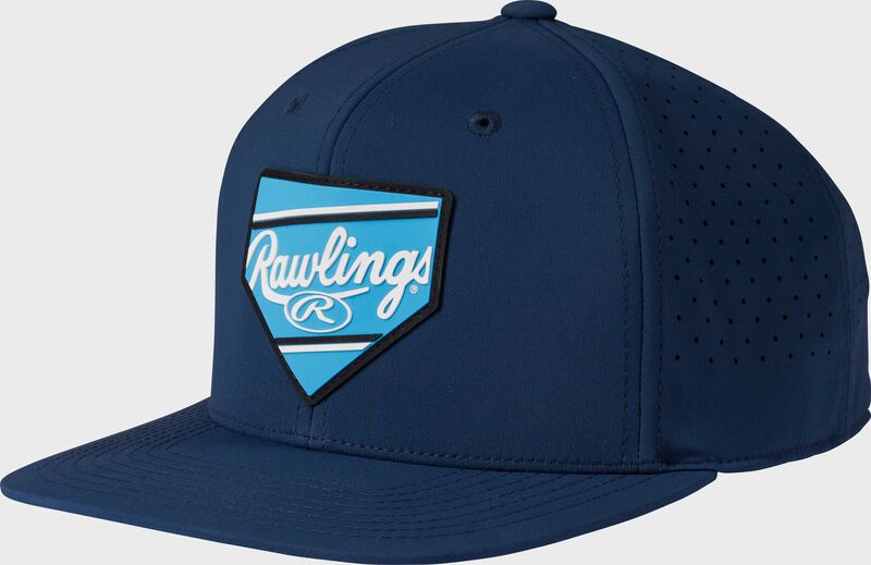 New Rawlings Home Plate Performance Flat Bill Snapback Hat - Navy