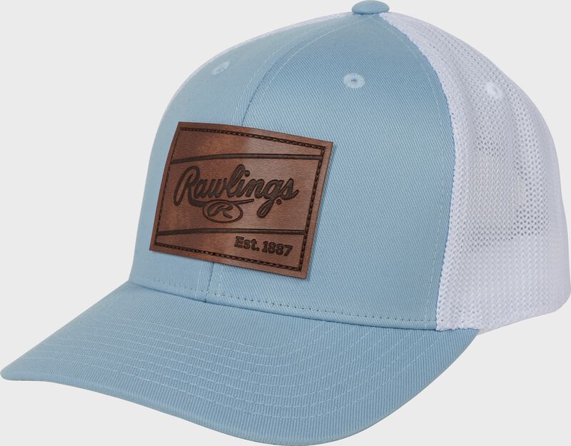 New Rawlings Leather Patch Snapback Hat - Light Blue