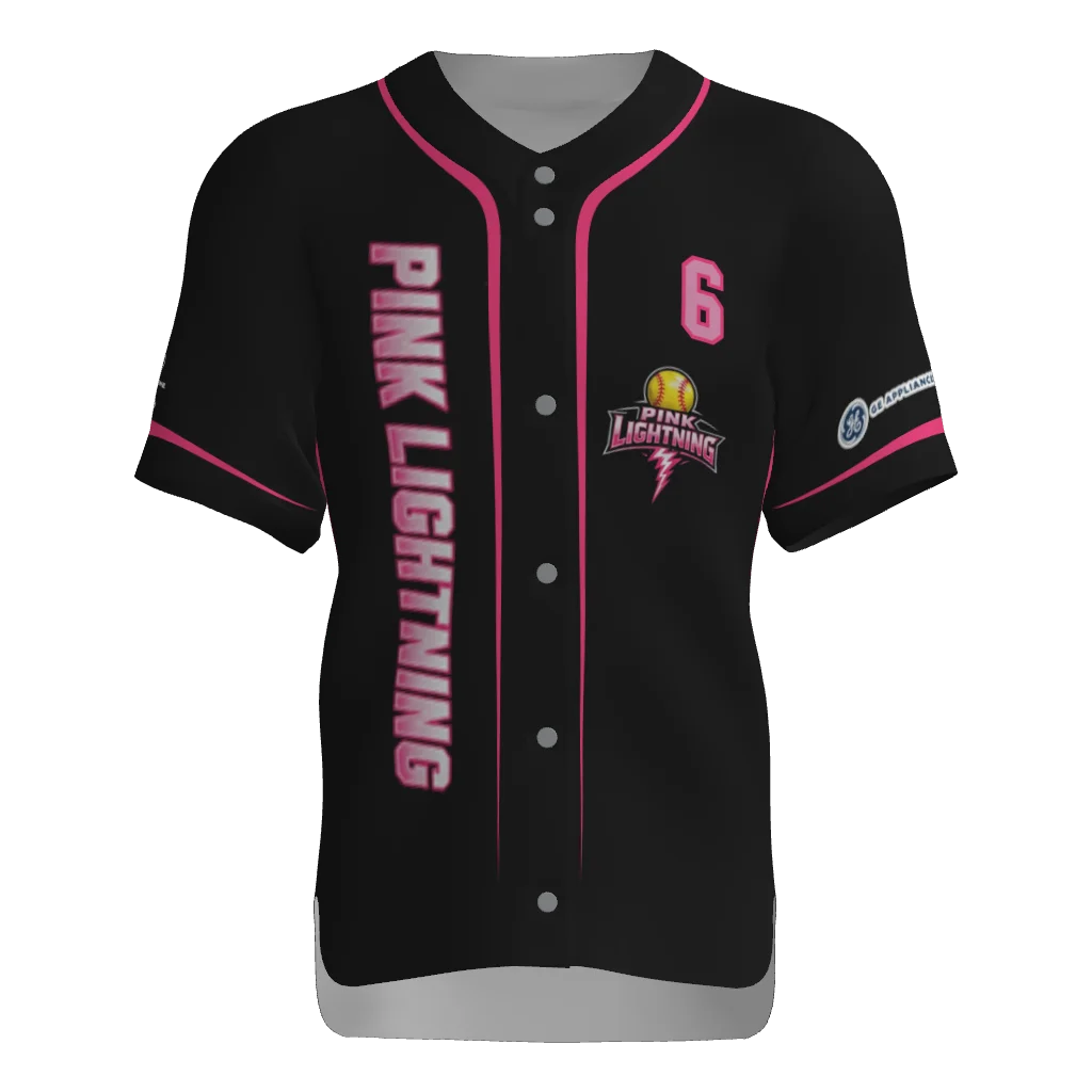 Pink Lightning Full Button Short Sleeve Game Jersey