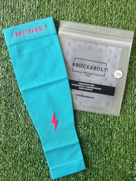 Bruce Bolt Graduated Compression Premium Full Arm Sleeve - Clark Series Pink/Teal