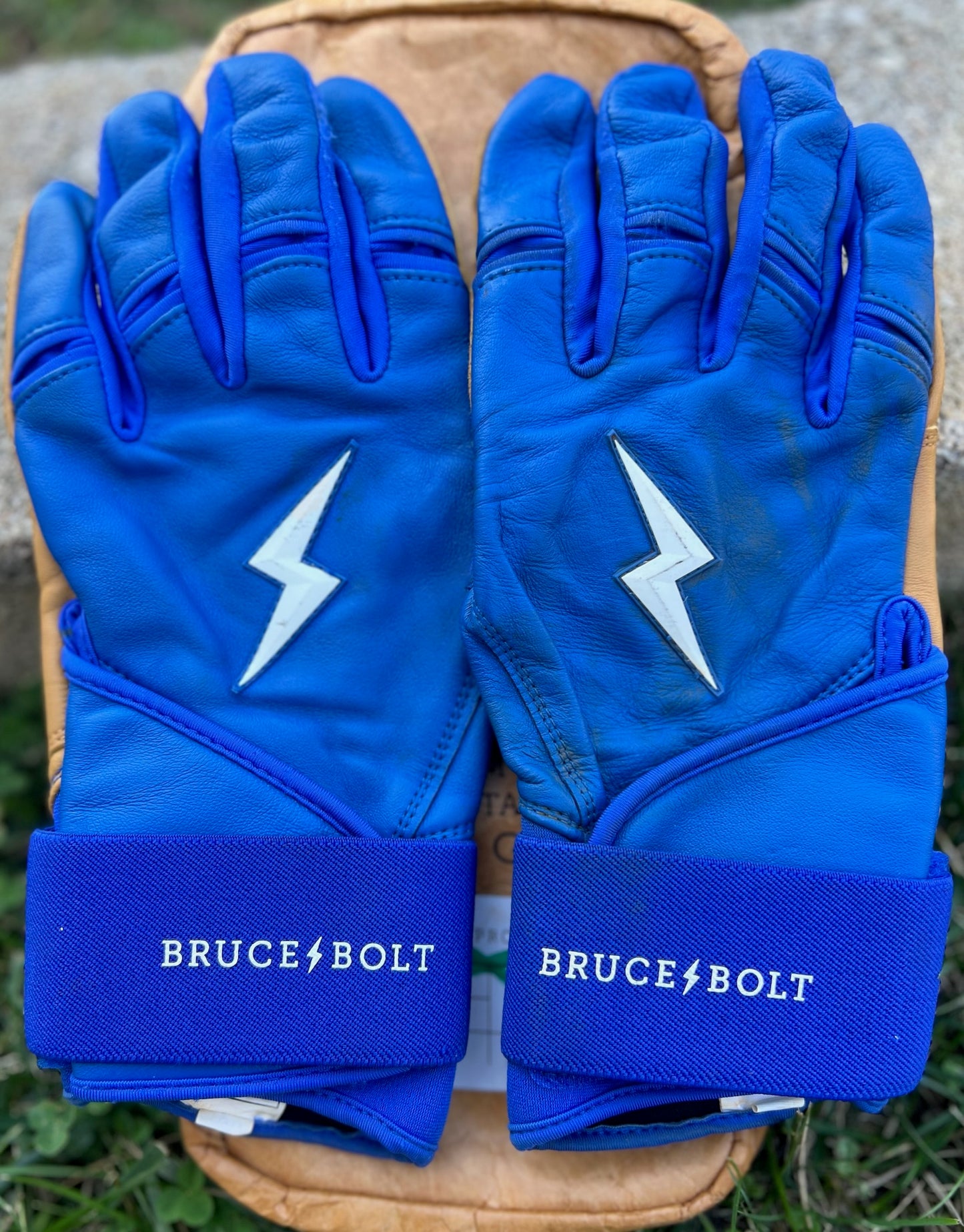 Used Bruce Bolt Long Cuff Batting Gloves Adult XXL Royal