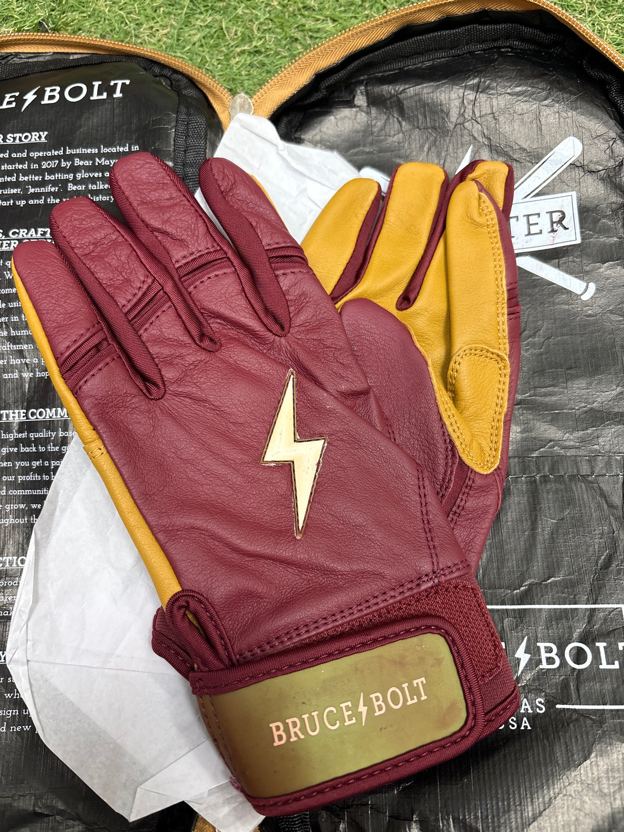 Used Bruce Bolt Maroon Short Cuff Batting Gloves - Youth XLarge