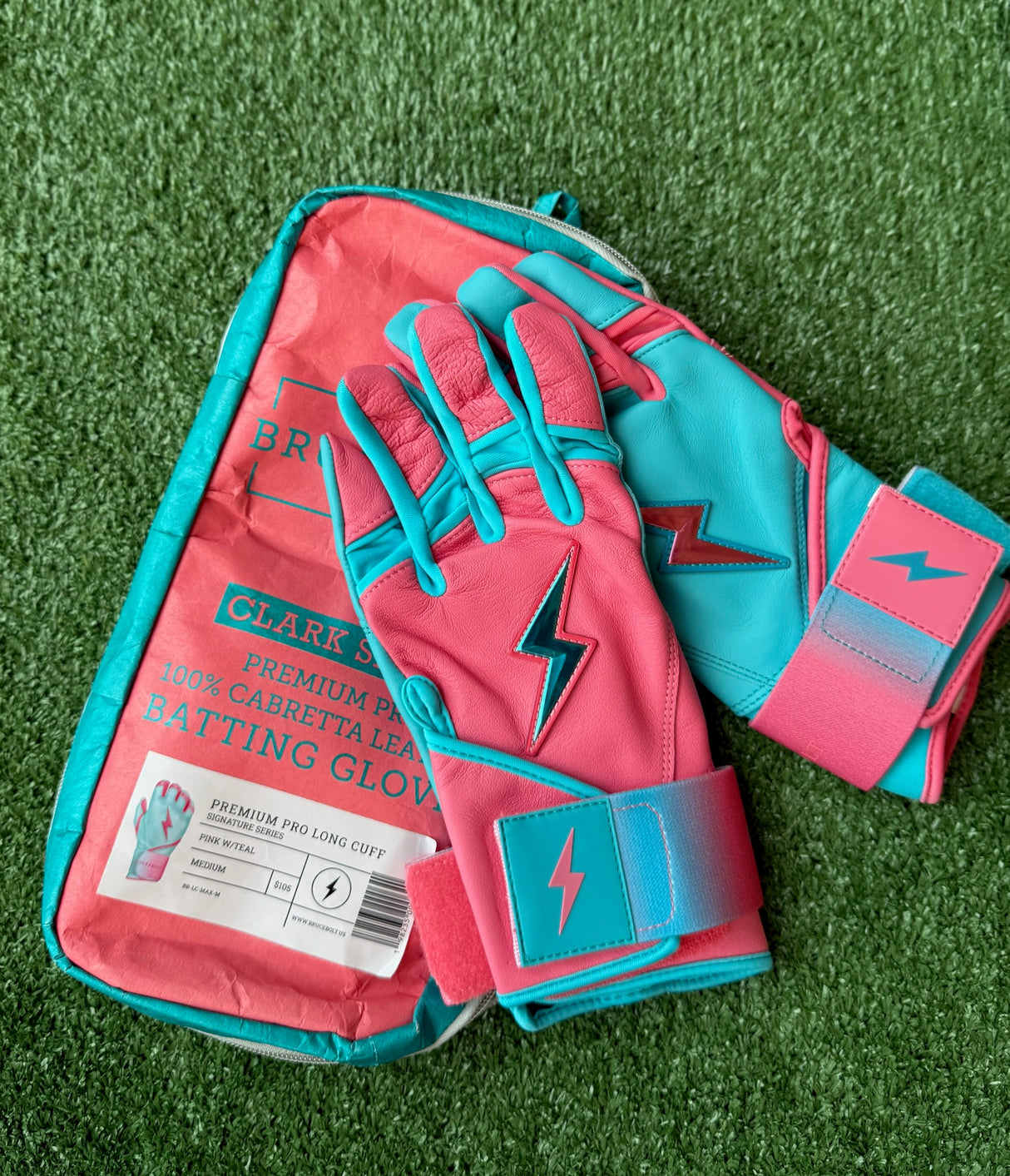 Bruce Bolt Clark Series Pink/Teal Long Cuff Batting Gloves