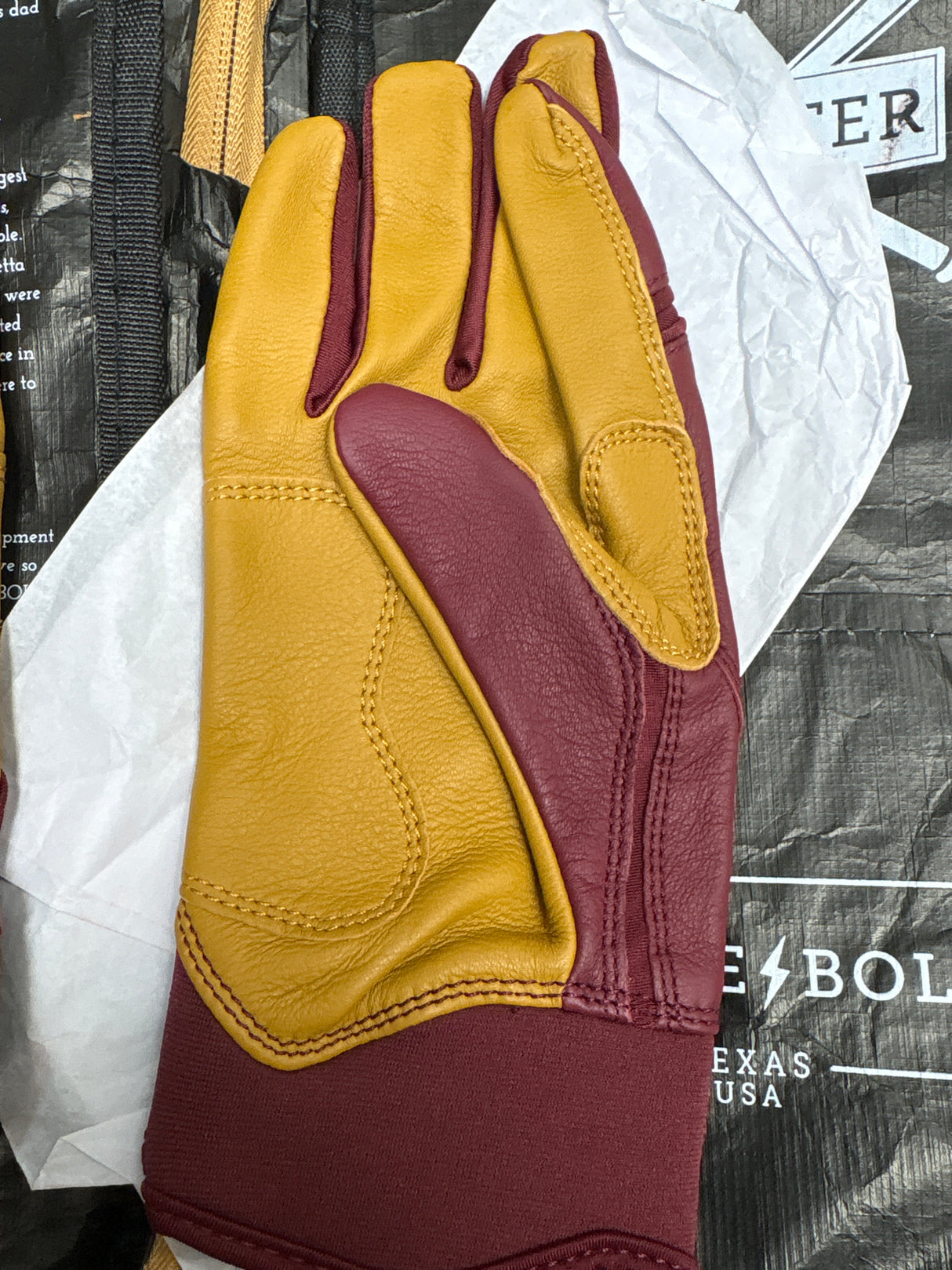 Used Bruce Bolt Maroon Short Cuff Batting Gloves - Youth XLarge