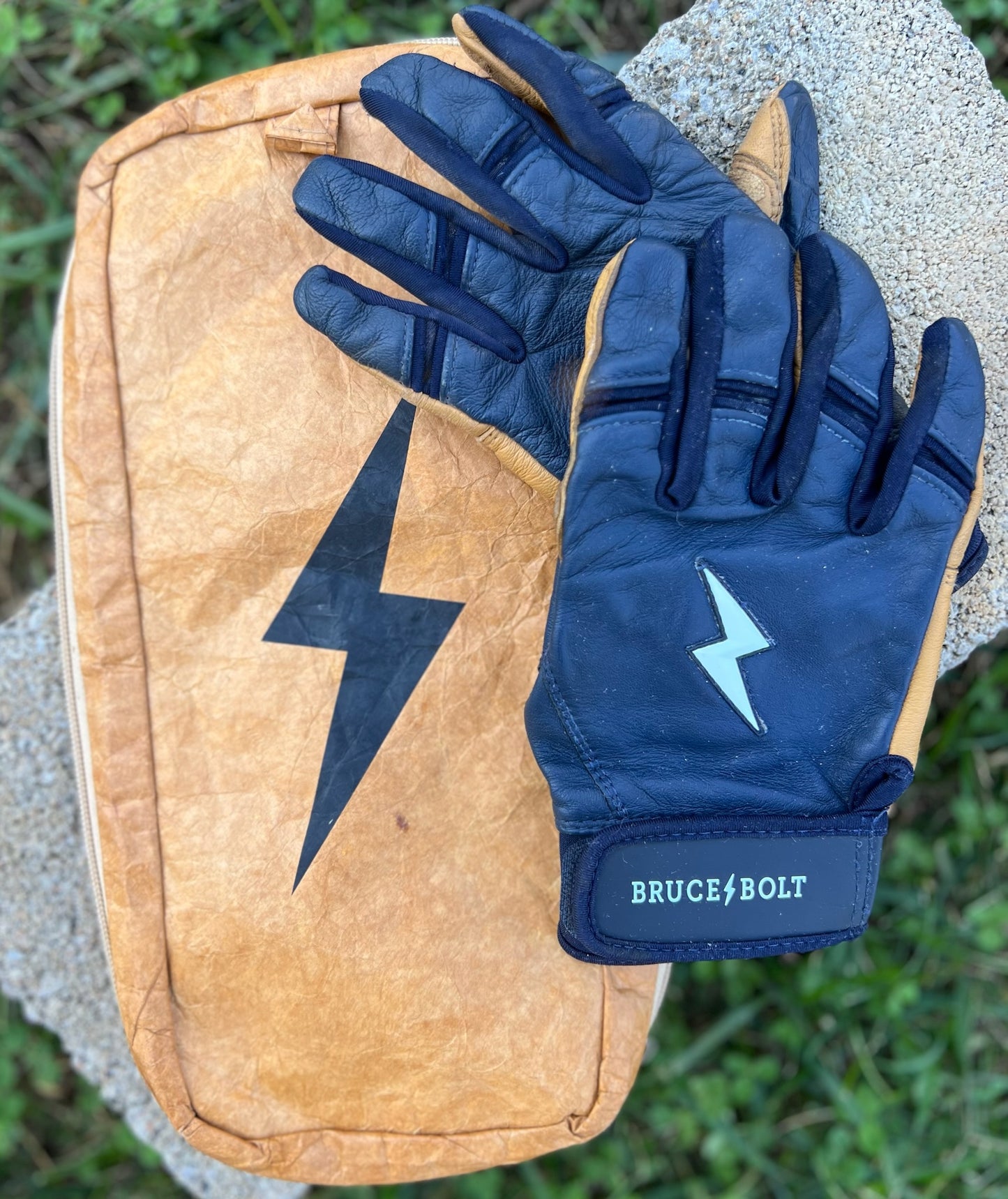 Used Bruce Bolt Premium Pro Short Cuff Batting Glove - Navy Youth XL