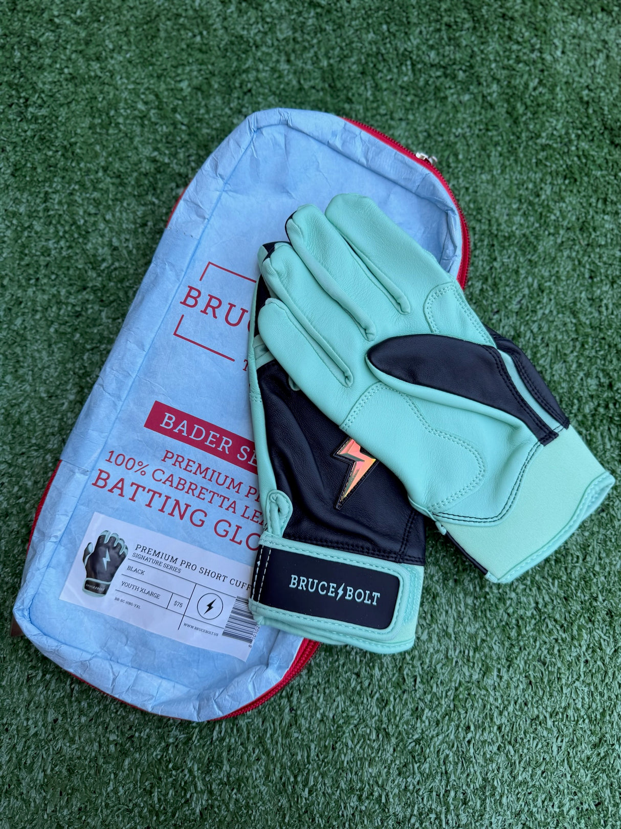 New Bruce Bolt Bader Series Black/Teal Short Cuff Batting Gloves