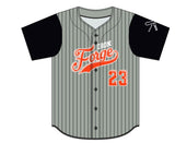 Iron Forge Full Button Short Sleeve Game Jersey - Black/Grey Pin