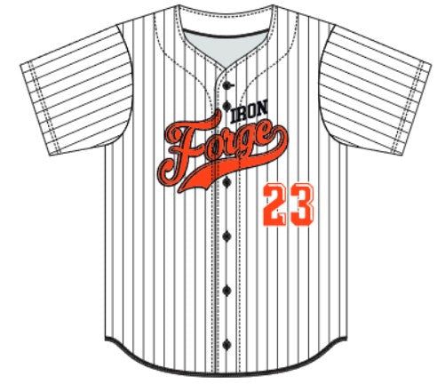 Iron Forge Full Button Short Sleeve Game Jersey - White W/Pinstripe