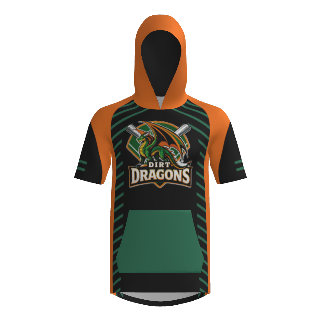 Dirt Dragons Short Sleeve Sublimated Player Hoodie - Orange/Black