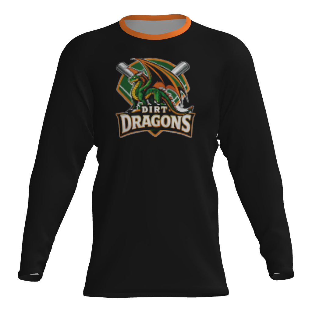 Dirt Dragons Player Long Sleeve Dri-Gear Sublimated Tee Shirt - Black