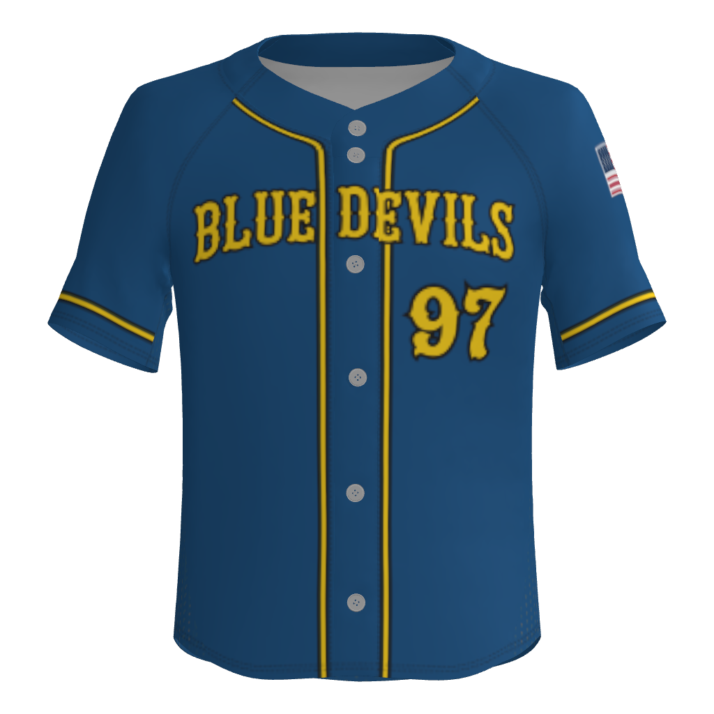 Blue Devils Full Button Pro Neck Short Sleeve Fitted Game Jersey