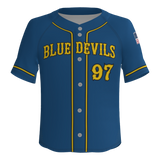 Blue Devils Full Button Pro Neck Short Sleeve Fitted Game Jersey