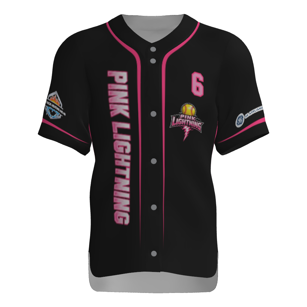 Pink Lightning Full Button Short Sleeve Game Jersey