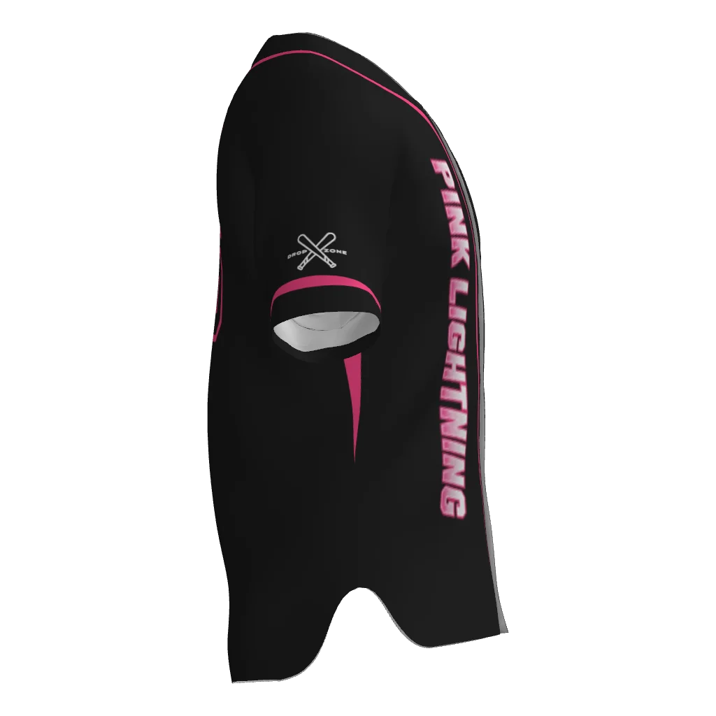 Pink Lightning Full Button Short Sleeve Game Jersey