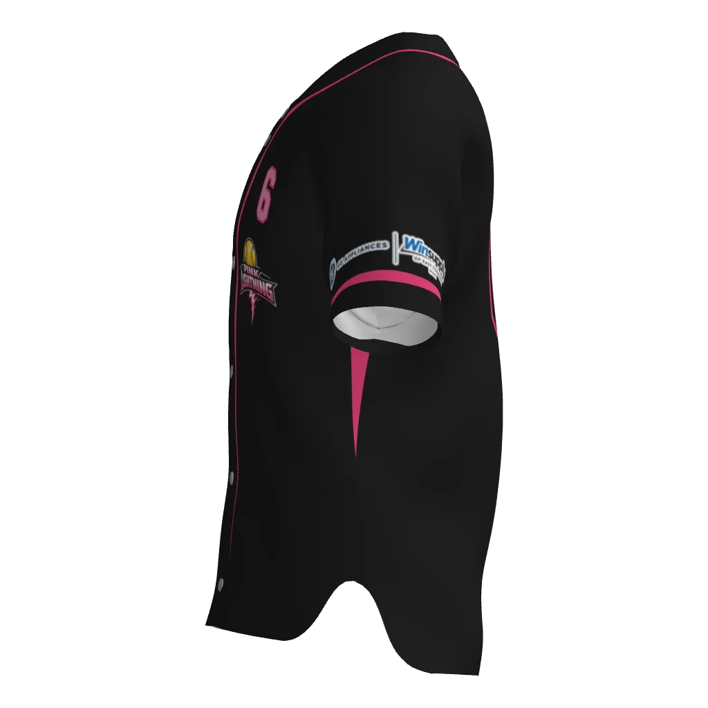 Pink Lightning Full Button Short Sleeve Game Jersey