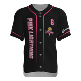 Pink Lightning Full Button Short Sleeve Game Jersey